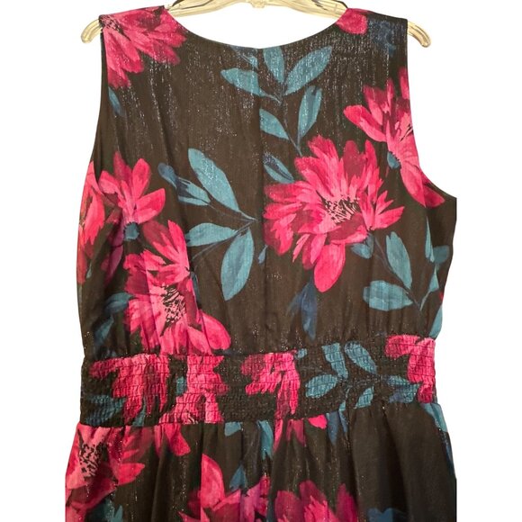 💖Alexa B Woman Sleeveless Floral Tiered Black Dress 20W V-Neck Lightweight - Picture 3 of 5